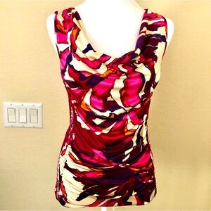 ANTONIO MELANI Beautiful and vibrant colors. Draped cowl neck ruching on sides